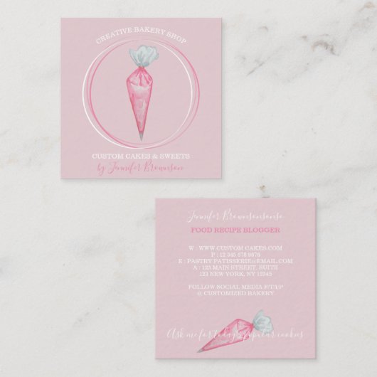 Bakkerij Pastry Chef elegant logo Vierkante Visitekaartje (Voorkant / Achterkant)