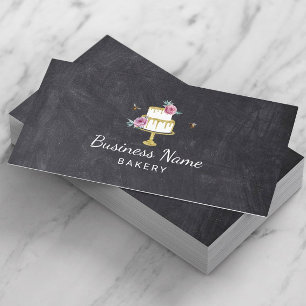 Bakkerij Pastry Chef Flower & Bees Cake Chalkboard Visitekaartje