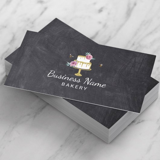Bakkerij Pastry Chef Flower & Bees Cake Chalkboard Visitekaartje
