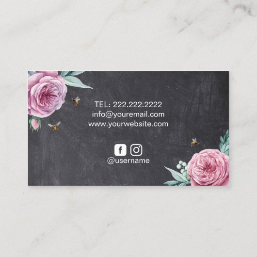 Bakkerij Pastry Chef Flower & Bees Cake Chalkboard Visitekaartje (Achterkant)