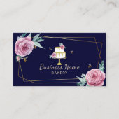 Bakkerij Pastry Chef Flower & Bees Sweet Cake Navy Visitekaartje (Voorkant)