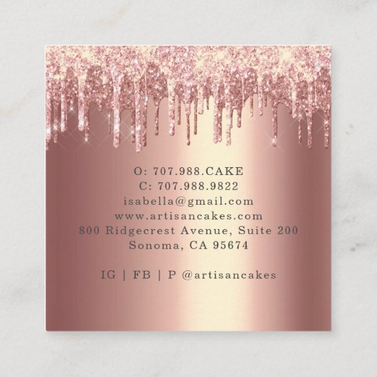 Bakkerij Pastry Chef Glitter Drift Roos Gold Vierkante Visitekaartje (Achterkant)