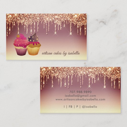 Bakkerij Pastry Chef Glitter Drift Roos Gold Visitekaartje (Voorkant / Achterkant)