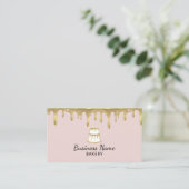 Bakkerij Pastry Chef Gold Cake Logo Blush Pink Visitekaartje (Staand voorkant)
