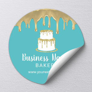 Bakkerij Pastry Chef Gold Cake Logo Modern Turquoi Ronde Sticker