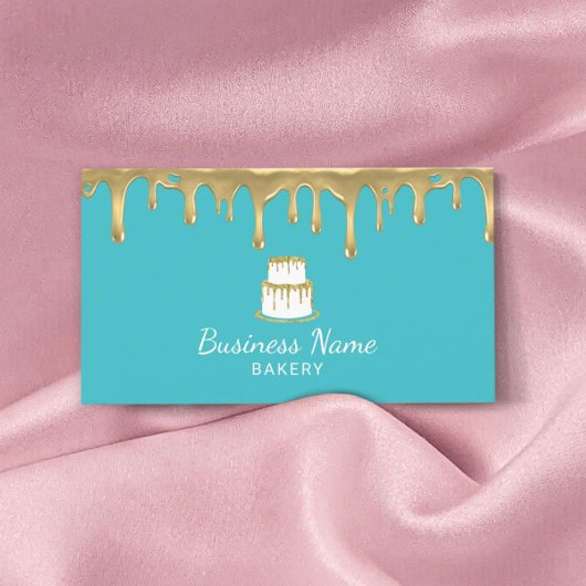 Bakkerij Pastry Chef Gold Cake Logo Modern Turquoi Visitekaartje