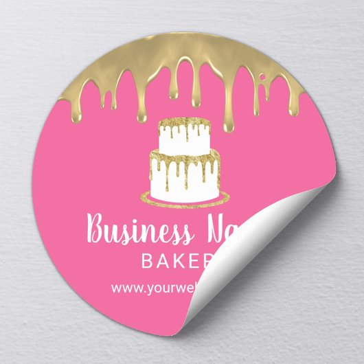 Bakkerij Pastry Chef Gold Cake Logo Roze Ronde Sticker
