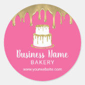 Bakkerij Pastry Chef Gold Cake Logo Roze Ronde Sticker (Voorkant)