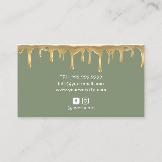 Bakkerij Pastry Chef Gold Drip Cake Sage Green Visitekaartje (Achterkant)
