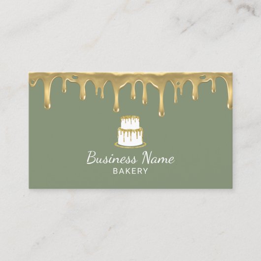 Bakkerij Pastry Chef Gold Drip Cake Sage Green Visitekaartje (Voorkant)