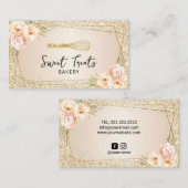 Bakkerij Pastry Chef Gold Glitter Floral Sweet Cak Visitekaartje (Voorkant / Achterkant)