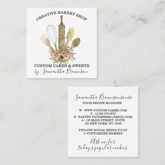 Bakkerij Pastry Chef Kitchen Utiers, houten beste Vierkante Visitekaartje (Voorkant / Achterkant)