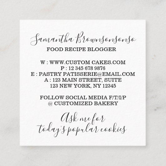 Bakkerij Pastry Chef Kitchen Utiers, houten beste Vierkante Visitekaartje (Achterkant)