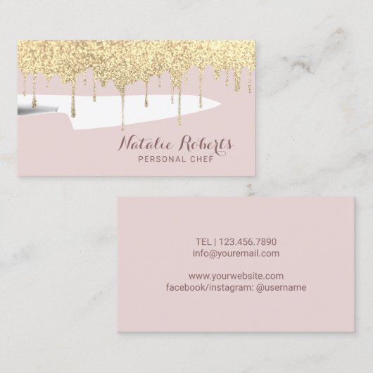 Bakkerij Pastry Chef Knife Modern Gold Glitter Dri Visitekaartje (Voorkant / Achterkant)