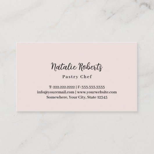 Bakkerij Pastry Chef Minimal Cake Logo Blush Pink Visitekaartje (Achterkant)