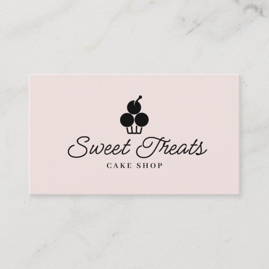 Bakkerij Pastry Chef Minimal Cake Logo Blush Pink Visitekaartje (Voorkant)