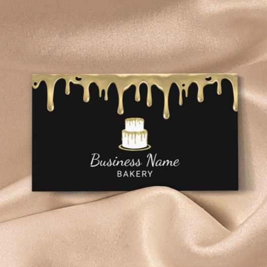 Bakkerij Pastry Chef Modern Black & Gold Cake Logo Visitekaartje