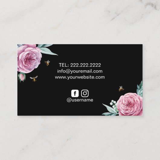 Bakkerij Pastry Chef Modern Flower and Bees Cake Visitekaartje (Achterkant)