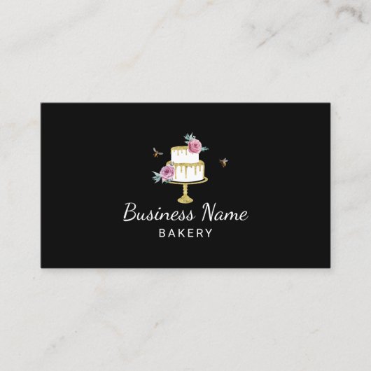 Bakkerij Pastry Chef Modern Flower and Bees Cake Visitekaartje (Voorkant)