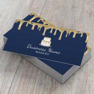 Bakkerij Pastry Chef Modern Navy & Gold Cake Logo Visitekaartje