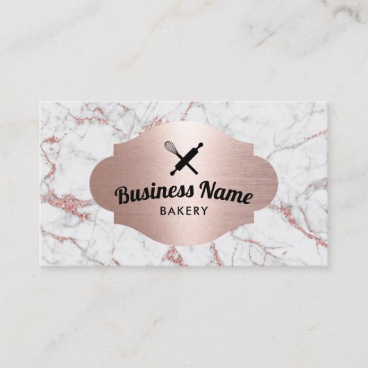 Bakkerij Pastry Chef Modern Roos Gold Marble #2 Visitekaartje (Voorkant)