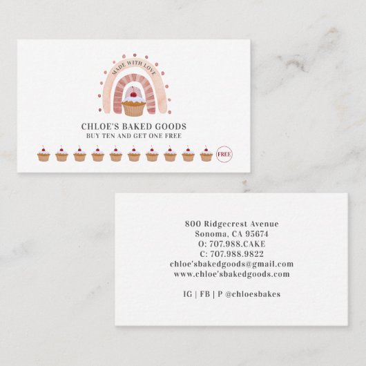 Bakkerij Pastry Chef Rainbow Cupcake Loyalty-Kaart Klantenkaartje (Voorkant / Achterkant)