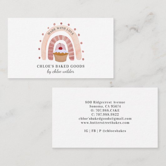 Bakkerij Pastry Chef Rainbow Cupcake Visitekaartje (Voorkant / Achterkant)