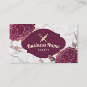 Bakkerij Pastry Chef Red Floral Roos Gold Marble Visitekaartje (Voorkant)