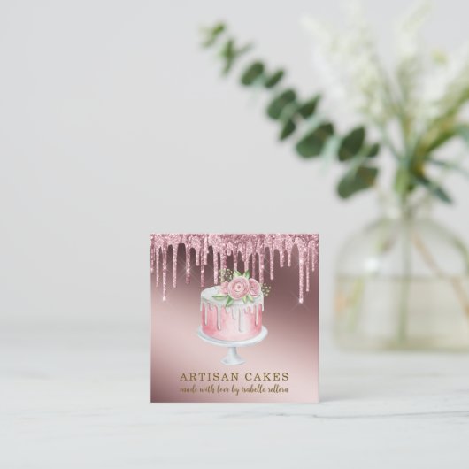 Bakkerij Pastry Chef Roos Gold Glitter Drift Cake  Vierkante Visitekaartje (Staand voorkant)