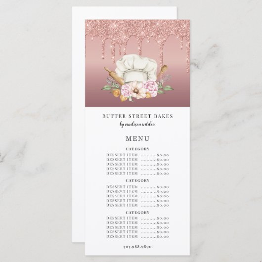 Bakkerij Pastry Chef Roos Gold Glitter Drivers Pri Menu (Voorkant / Achterkant)