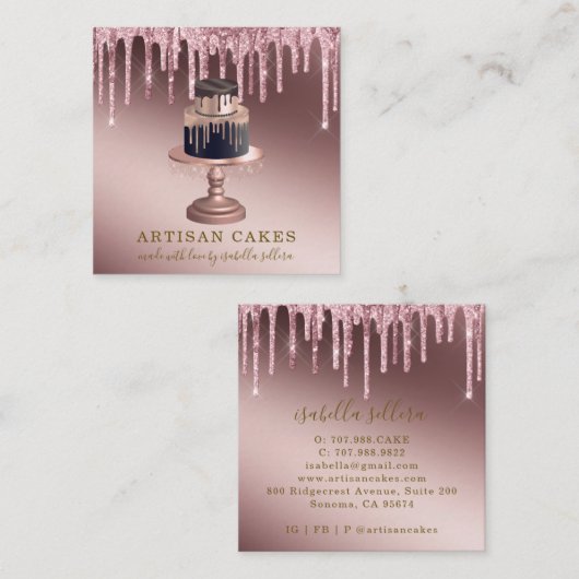 Bakkerij Pastry Chef Roos Gold Glitter Drivers Squ Vierkante Visitekaartje (Voorkant / Achterkant)