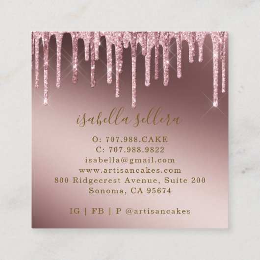 Bakkerij Pastry Chef Roos Gold Glitter Drivers Squ Vierkante Visitekaartje (Achterkant)