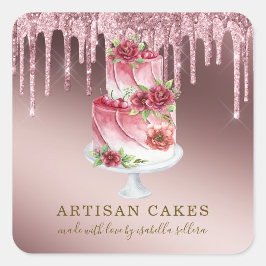 Bakkerij Pastry Chef Roos Gold Glitter Drivers Vierkante Sticker (Voorkant)