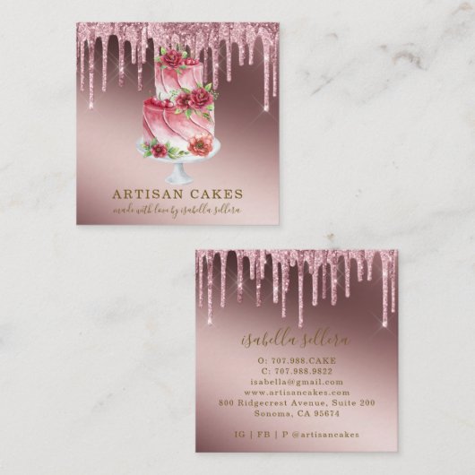 Bakkerij Pastry Chef Roos Gold Glitter Drivers Vierkante Visitekaartje (Voorkant / Achterkant)