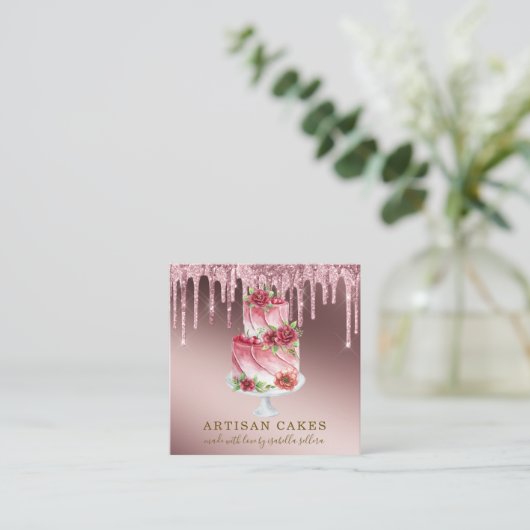 Bakkerij Pastry Chef Roos Gold Glitter Drivers Vierkante Visitekaartje (Staand voorkant)