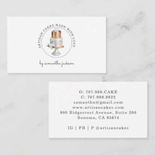 Bakkerij Pastry Chef Roos Gold White Cake Visitekaartje (Voorkant / Achterkant)