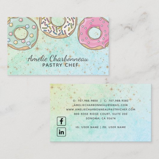 Bakkerij Pastry Chef Roze Turquoise Waterverf Visitekaartje (Voorkant / Achterkant)