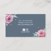 Bakkerij Pastry Chef Rustic Flower & Bees Dusty Bl Visitekaartje (Achterkant)