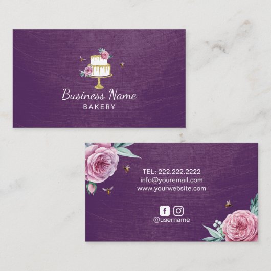Bakkerij Pastry Chef Rustige Vloerbijen Cake Paars Visitekaartje (Voorkant / Achterkant)