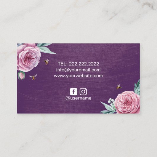 Bakkerij Pastry Chef Rustige Vloerbijen Cake Paars Visitekaartje (Achterkant)