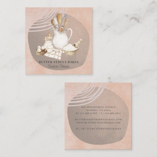 Bakkerij Pastry Chef Utils Ingredients Square Bu Vierkante Visitekaartje (Voorkant / Achterkant)