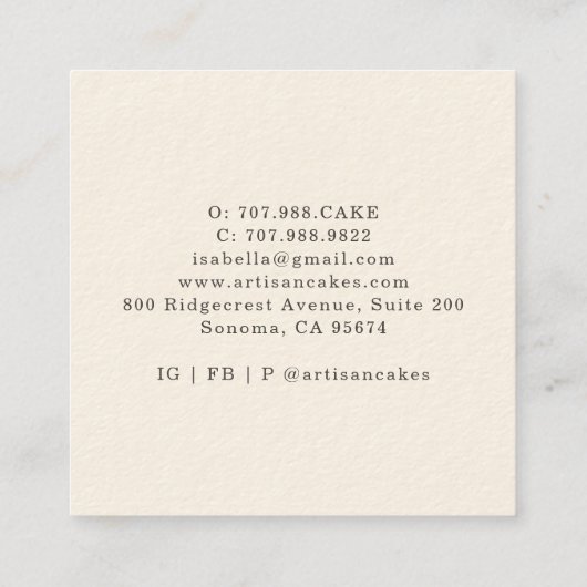 Bakkerij Pastry Chef Waterverf a Floral Cake Vierkante Visitekaartje (Achterkant)