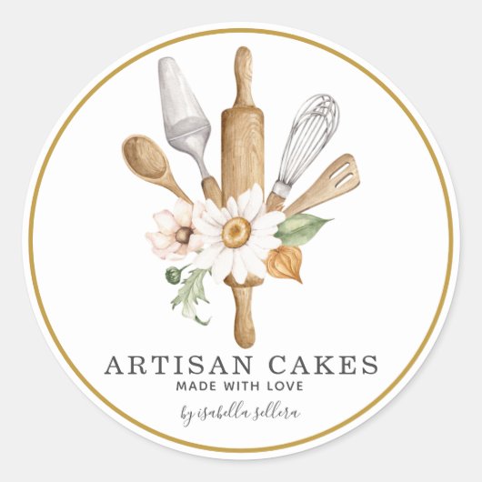 Bakkerij Pastry Chef Waterverf Baking Utiers Ronde Sticker (Voorkant)
