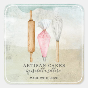Bakkerij Pastry Chef Waterverf Baking Utiers Vierkante Sticker