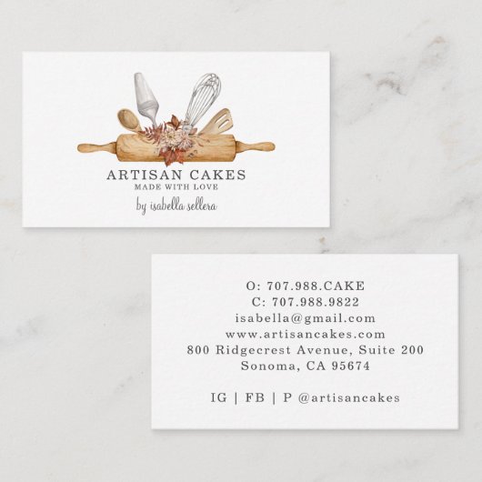 Bakkerij Pastry Chef Waterverf Baking Utiers Visitekaartje (Voorkant / Achterkant)