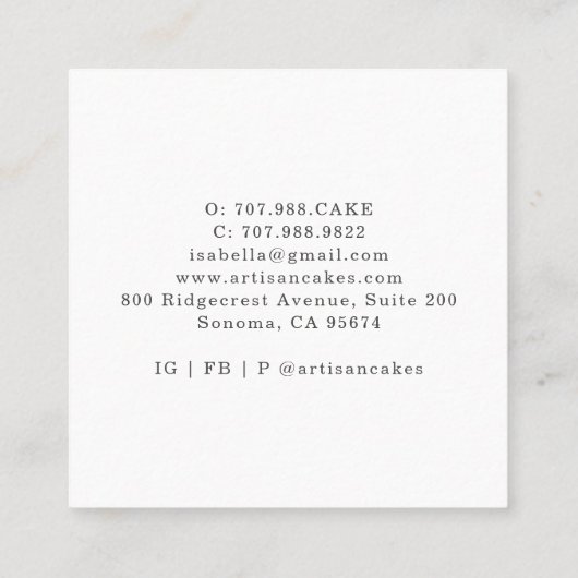 Bakkerij Pastry Chef Waterverf Cake Vierkante Visitekaartje (Achterkant)
