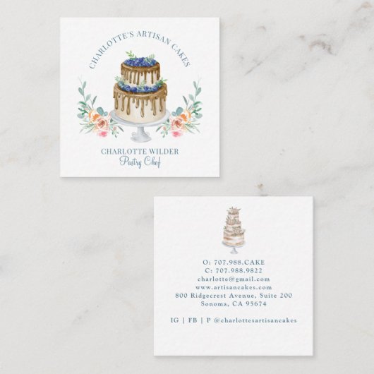Bakkerij Pastry Chef Waterverf Cake Vierkante Visitekaartje (Voorkant / Achterkant)