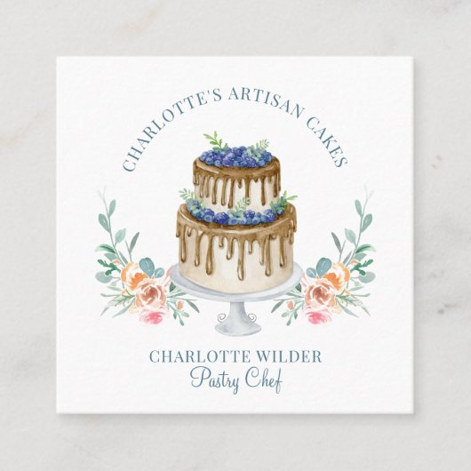 Bakkerij Pastry Chef Waterverf Cake Vierkante Visitekaartje (Voorkant)