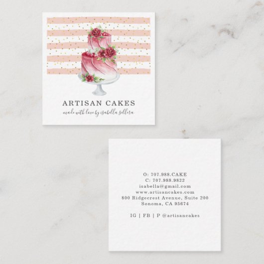 Bakkerij Pastry Chef Waterverf Cake Vierkante Visitekaartje (Voorkant / Achterkant)