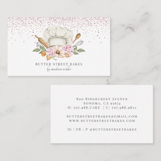 Bakkerij Pastry Chef Waterverf Chef Pet Glitter Visitekaartje (Voorkant / Achterkant)